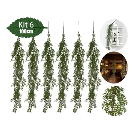 Kit 6 Pendentes Planta Artificial Decoração Folha Pendente De Samambaia Planta Artificial Premium 100cm