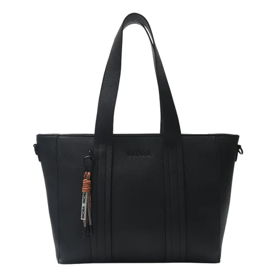 Cartera Tote Skora Negra Lisa Con Llavero