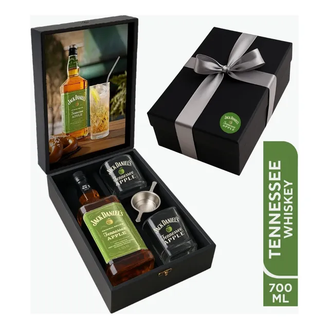 Kit Whisky Jack Daniel's Apple Maça Presente Copos E Dosador