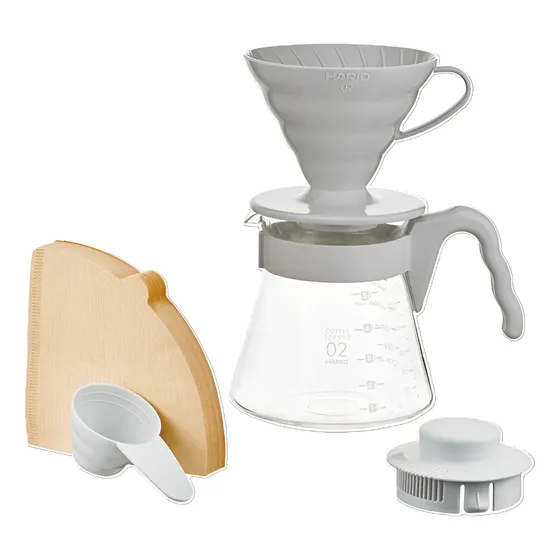 Kit Hario V60 02 Cinza Café Coado Premium Jarra 40 Filtros Cinza