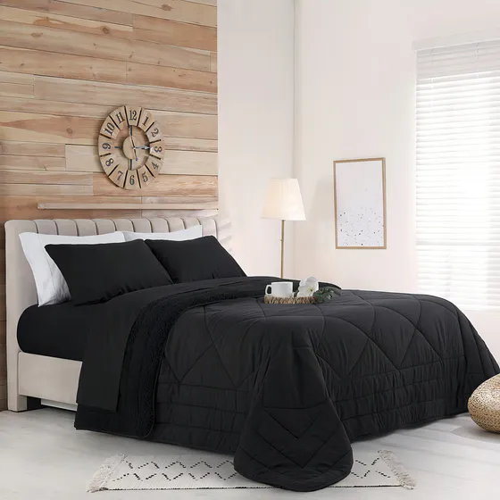 Acolchado King Size Con Corderito Jean Cartier Bitono Color Color Negro