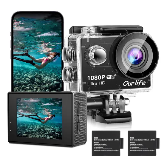 Cámara De Acción Ourlife G208 Cámara Deportiva Wifi Sumergible Hd 1080p Negro Con 2 Baterías