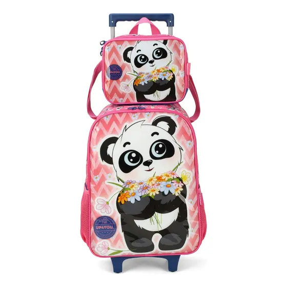 Mochila Rodinha Lancheir Estojo Escolar Up4you Panda Ursinha