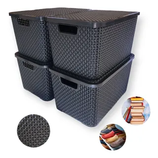 Kit 4 Caixas Organizadoras Rattan 15 Litros Cesto Média Kit 4 Caixas Organizadoras Rattan 15 Litros Cesto Média