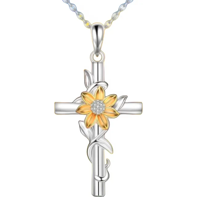 Collar Con Colgante De Cruz De Girasol Para Mujer, Primavera