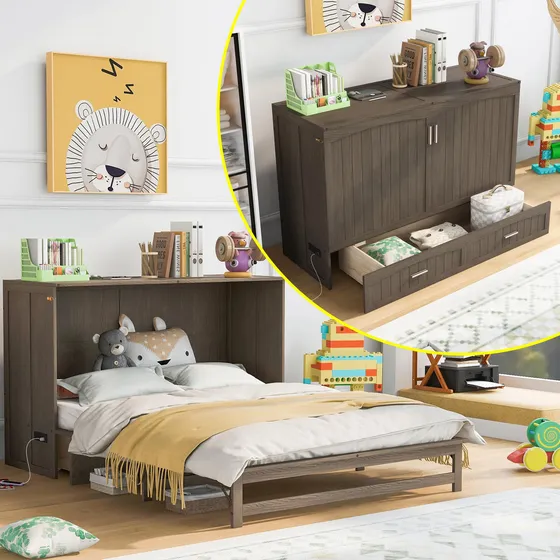Cama Murphy Estacion De Carga Incorporada, Diseno Elegante Y