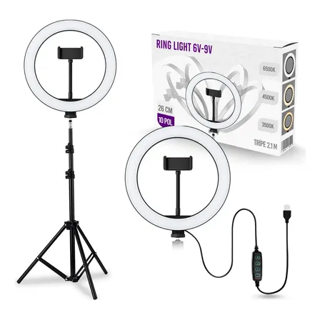 Ring Light Iluminador 10  26 Cm Y Tripé 2.1 M Selfie Cor Da Estrutura Preto