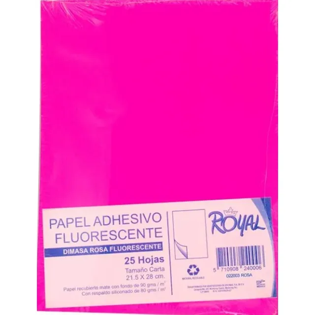 Papel Adhesivo Colores 25 Hojas Mate Carta 21.5x28 Cms Color Rosa Chicle