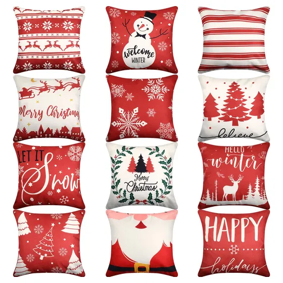 Fundas De Almohada De Navidad 18x18 Pulgadas, 12 Piezas