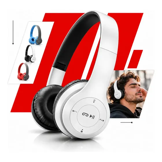 Fone De Ouvido Bluetooth Sem Fio Headset Regulável Corrida Treino Academia Entrada P2 Mp3 Para Smartphone Pc Desktop Over-ear Cowin - Branco