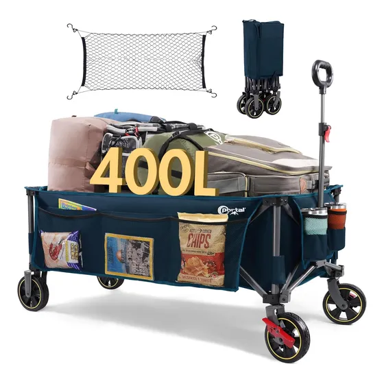 Carro Plegable De 130 Cm Con Frenos Y Red De Carga