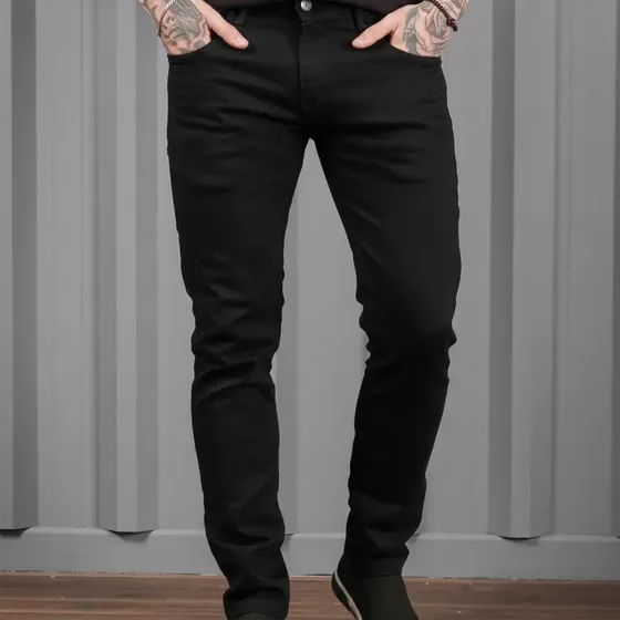 Calça Jeans Preta Super Skinny Masculina Lycra Premium