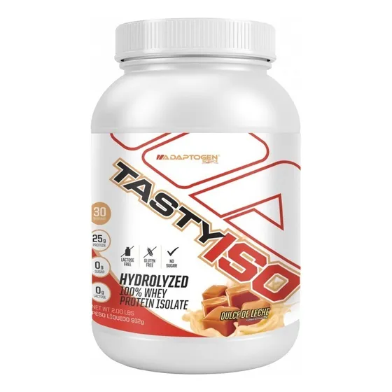 Suplemento Em Pó Tasty Iso Adaptogen Science Whey Protein Isolado Hidrolisado Pote 900g Sabor Doce de Leite