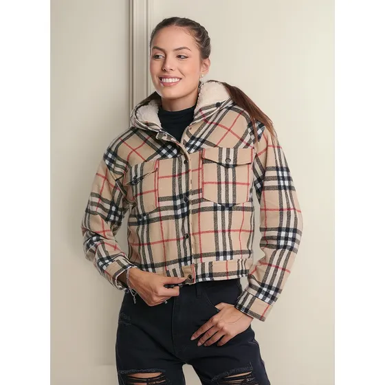 Chamarra Chaqueta A Cuadros Para Mujer Afelpada Polo
