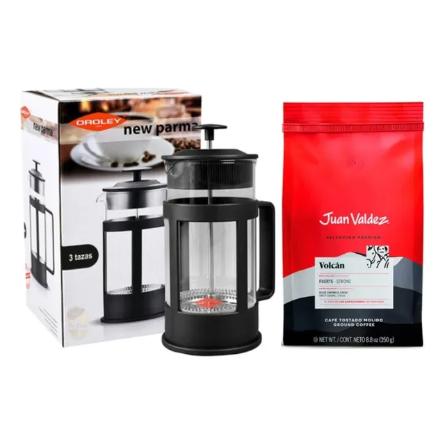 Pack Cafetera Prensa Francesa 350cc + Café Juan Valdez 250gr Color Negro Y Volcán