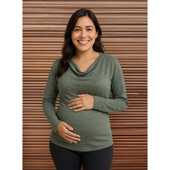 Polera Cuello Drapiado Mujer Embarazada Color Verde