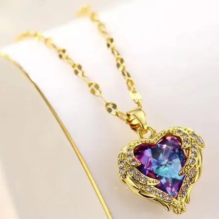Colar Coração Oceano Banhado A Ouro Luxuoso Presente Amor Dourado