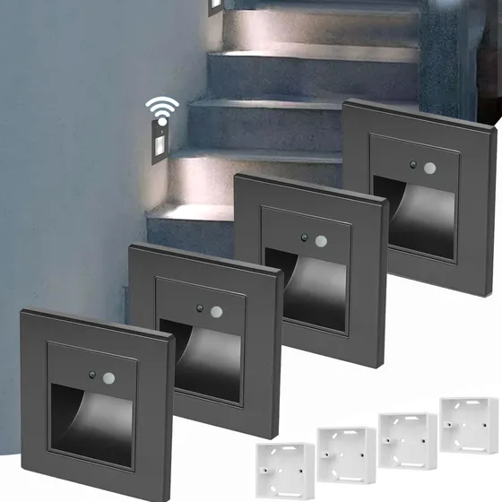 4luz De Escalera 1.5w Empotrable Foco Con Sensor Movimiento