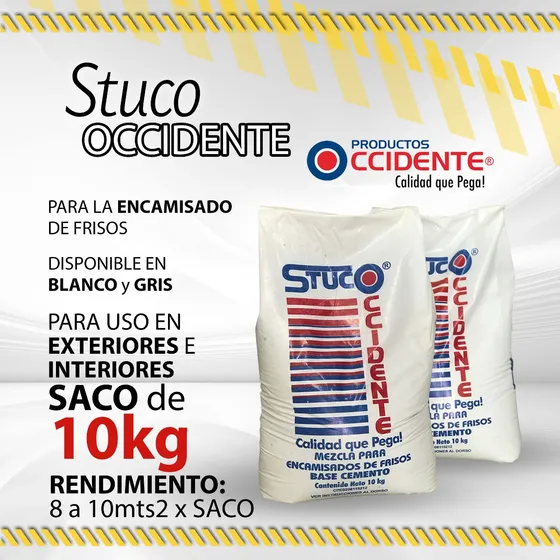 Stuco Saco 10kg Blanco Y Gris Rinde 8 A 10mts2 Occidente