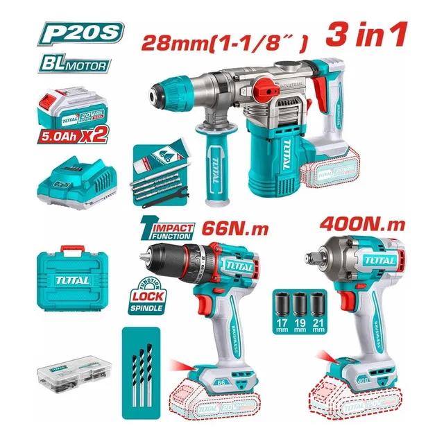 Taladro Rotomartillo Pistola Impacto Bat 5a Total Tckli20638 Color Turquesa Frecuencia 50/60Hz