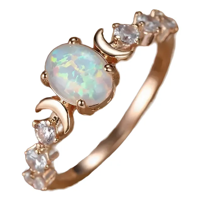 Anillo Ópalo De Fuego Compromiso Muestra De Amor Chapado Oro