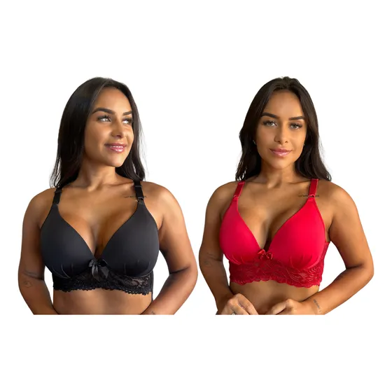 Kit 2 Sutiãs Plus Size Com Bojo Renda Confortável Reforçado