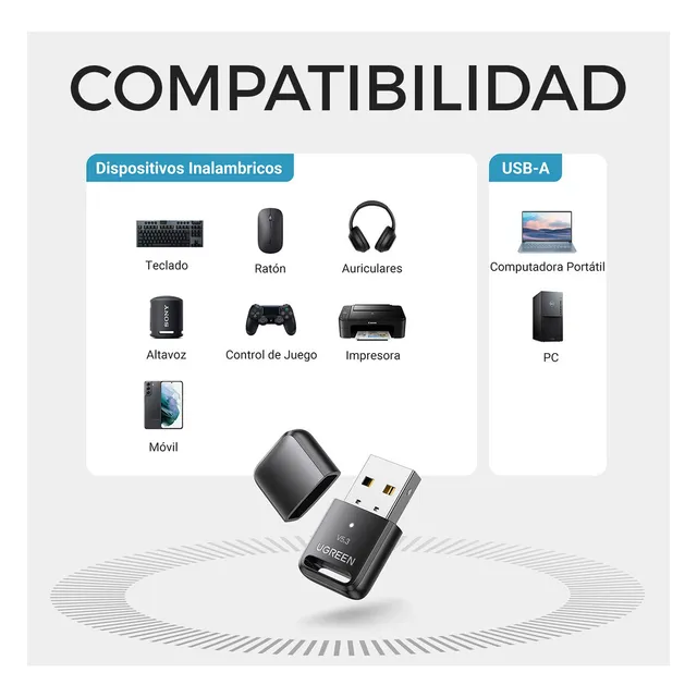 Ugreen Mini Adaptador Usb Bluetooth 5.3 Dual Para Pc Laptop