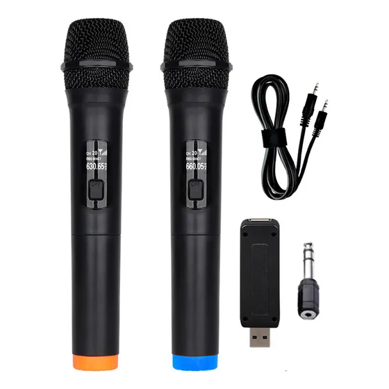 Microfone Sem Fio Uhf Duplo Usb Semi Profissional De Mão Led