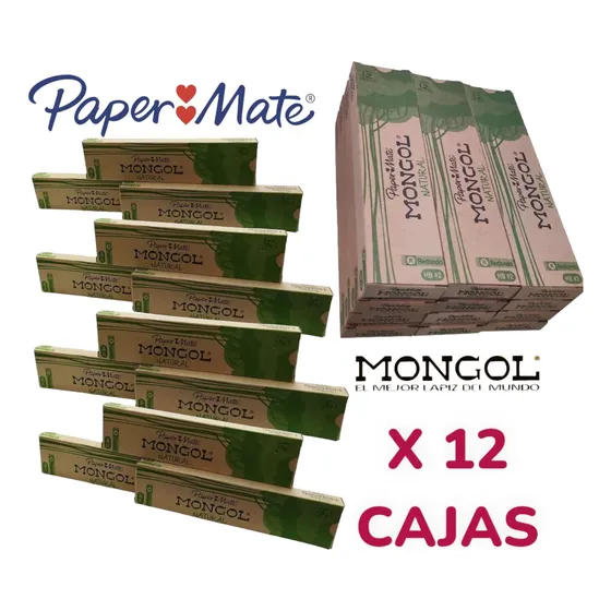 Pack Combo 12 Cajas De Lapiz Mongol Natural Hb N°2 Redondo