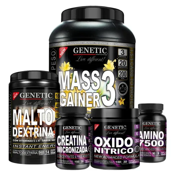 Combo Anabol 5 Gainer Creatina Aminoácidos Genetic