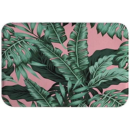 Tapete Baño Antideslizante Absorbente Agua Lavable Hoja Verd
