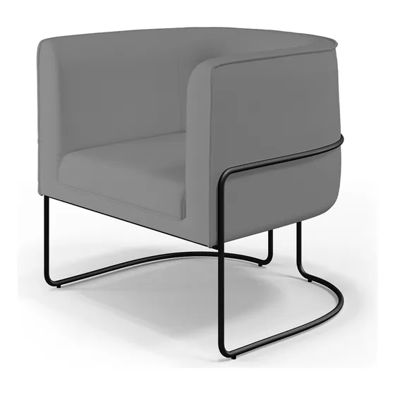 Poltrona Decorativa Fixa Base de Aço Preto Betina D02 Veludo Cinza C-317
