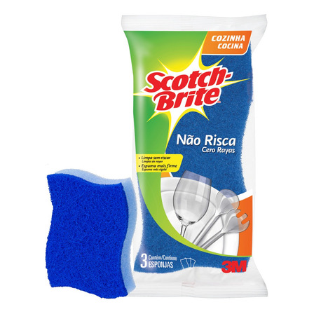 Esponja Scotch-brite Cozinha Não Risca Dupla Face De Espuma De Poliuretano Azul Pacote X 3 Esponja Scotch-brite Cozinha Não Risca Dupla Face De Espuma De Poliuretano Azul Pacote X 3