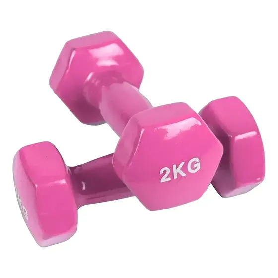 Set 2 Mancuernas 2 kg c/u Hexagonales Recubiertas De Vinilo Total 4 kg Rosa