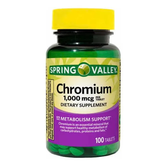 100 comprimidos Spring Valley de cromo de 1000 mcg