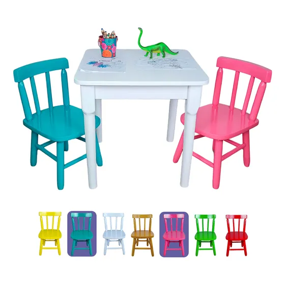 Conjunto Mesinha Infantil Didática Com 2 Cadeiras Com Cores