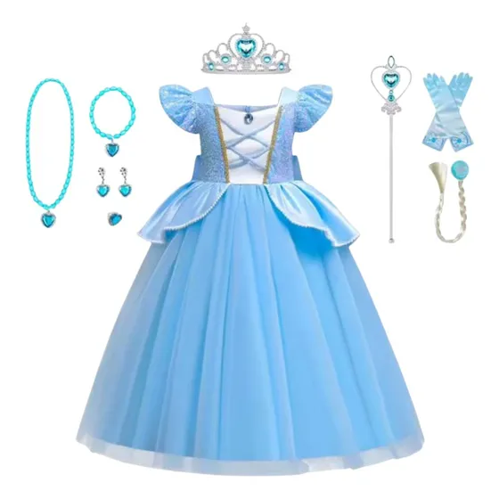 Dizfras Vestido De Niña Princesa Disney Bella Frozen Fiesta