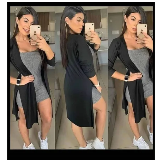 Cardigan De Dama Largo Aberturas Laterales Elegante Casual