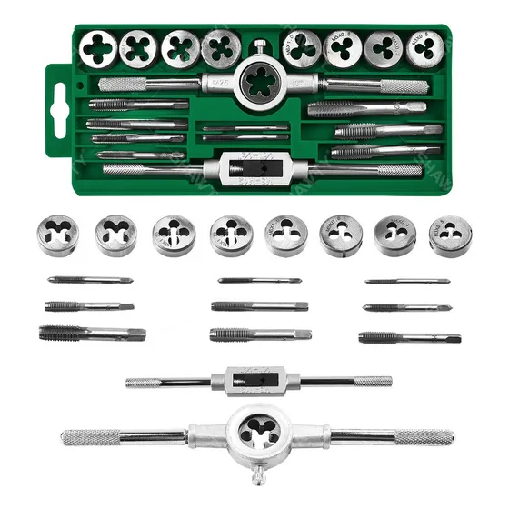 SHAWTY Kit De Machuelos Con Maneral Broca Ajustable, Juego De Herramientas Para Machos De Roscar De 20 piezas, Juego de Machos y Matrices M3 ~ M12 Rosca De Tornillo y Llave De Roscar y Llave De Mano