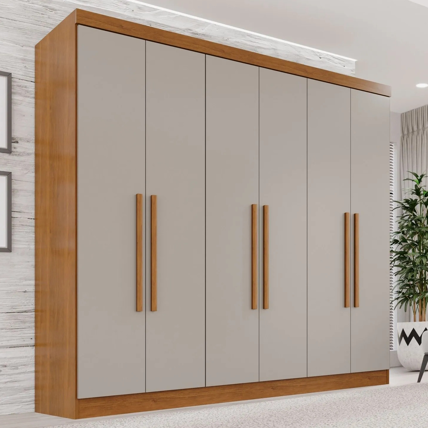 Guarda-roupa Casal 6 Portas 2 Gavetas França Cinamomo/off White