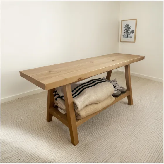 Pie, Banco De Cama, Madera De Alamo Lustrado Laqueado El Natural De La Madera