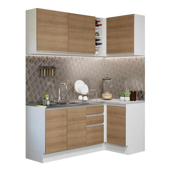 Armario De Cocina Integral Esquinera 269cm Glamy Madesa 01 Color Blanco/Marrón