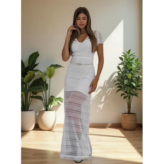 Vestido De Novia Civil Largo Falda Transparente De Encaje 