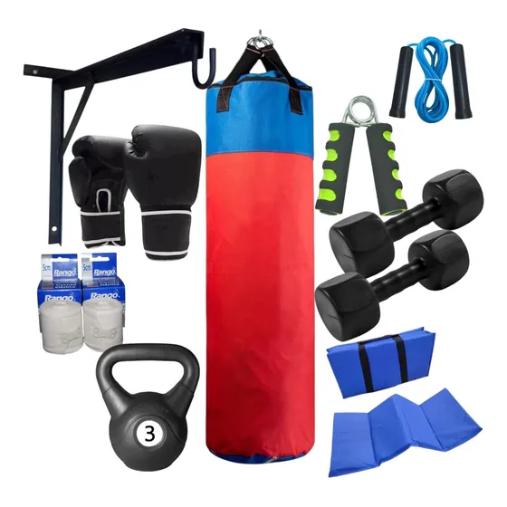 Combo Box Kit De Boxeo Bolsa +guante Box +soga Handgrip Colc Azul