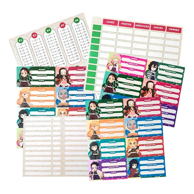Stickers Escolares Nombre + Tablas Y Horario 46pcs Lindos