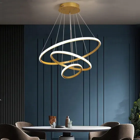 Lampara Colgante De Techo Led Moderna 3 Anillos Ajustables Dorado | Cuotas sin interés