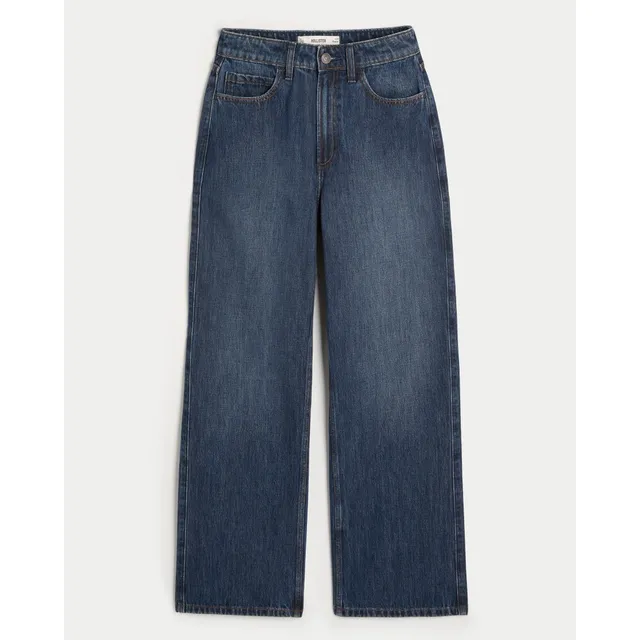 Jeans Holgados Con Curvas,con Lavado Oscuro Y Tiro Superalto