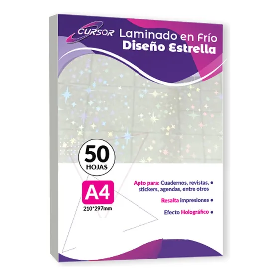 Laminado En Frio Holografico Efecto Estrella A4 50 Hojas 