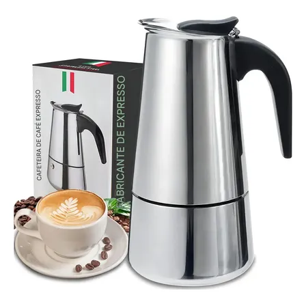 Cafeteira Italiana DML Inox 600ml 12 Xícaras Fogão Indução Prateada