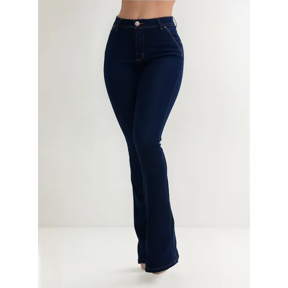 Calça Jeans Flare Feminina Com Lycra Pinça Levanta Bumbum
